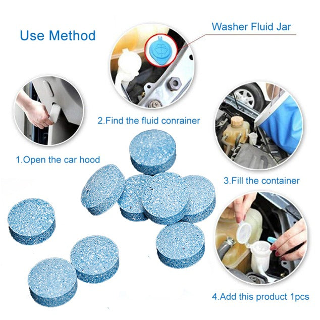 Universal Car Windshield Cleaner Effervescent Tablets | 10-Piece Solid Glass Washer Concentrates