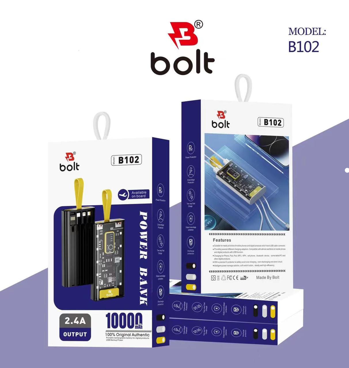 Bolt B102 10,000mAh High-Capacity Portable Power Bank
