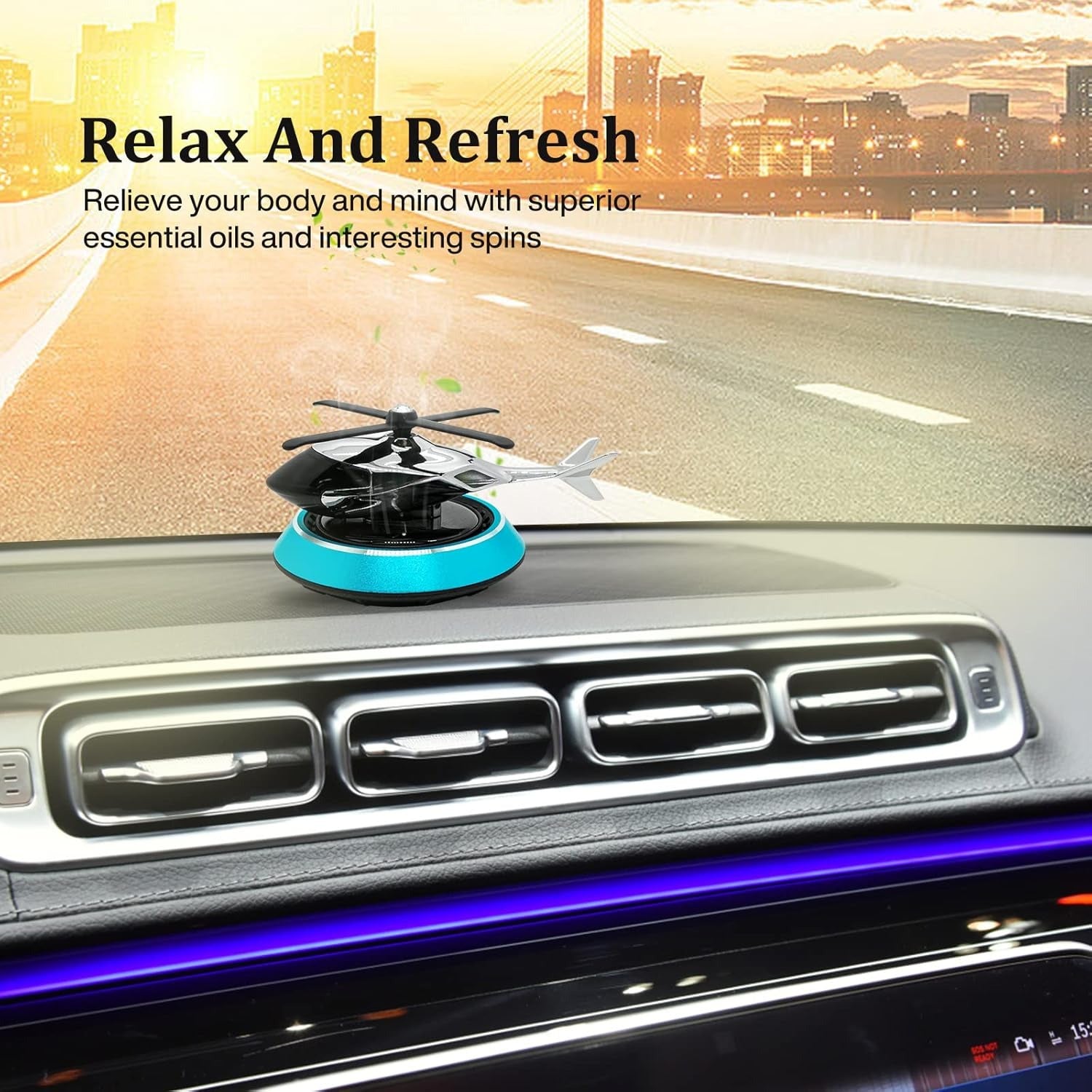 Solar-Powered Helicopter Car Aroma Diffuser | Rotating Propeller Air Freshener & Dashboard Interior Decor