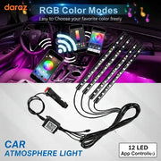 Smart RGB Car Atmosphere Light (12 LED Model) | App-Controlled Ambient Interior Foot & Mood Lighting