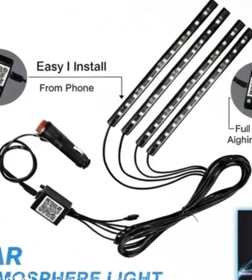 Smart RGB Car Atmosphere Light (12 LED Model) | App-Controlled Ambient Interior Foot & Mood Lighting