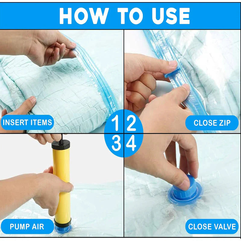 5-Pack Space-Saving Vacuum Storage Bags with Travel Hand Pump