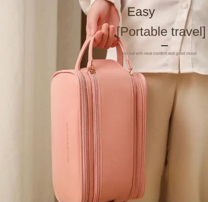 3 Layer Cosmetic Bag Large Capacity Travel Makeup Organizer with Double Zipper & Compartments