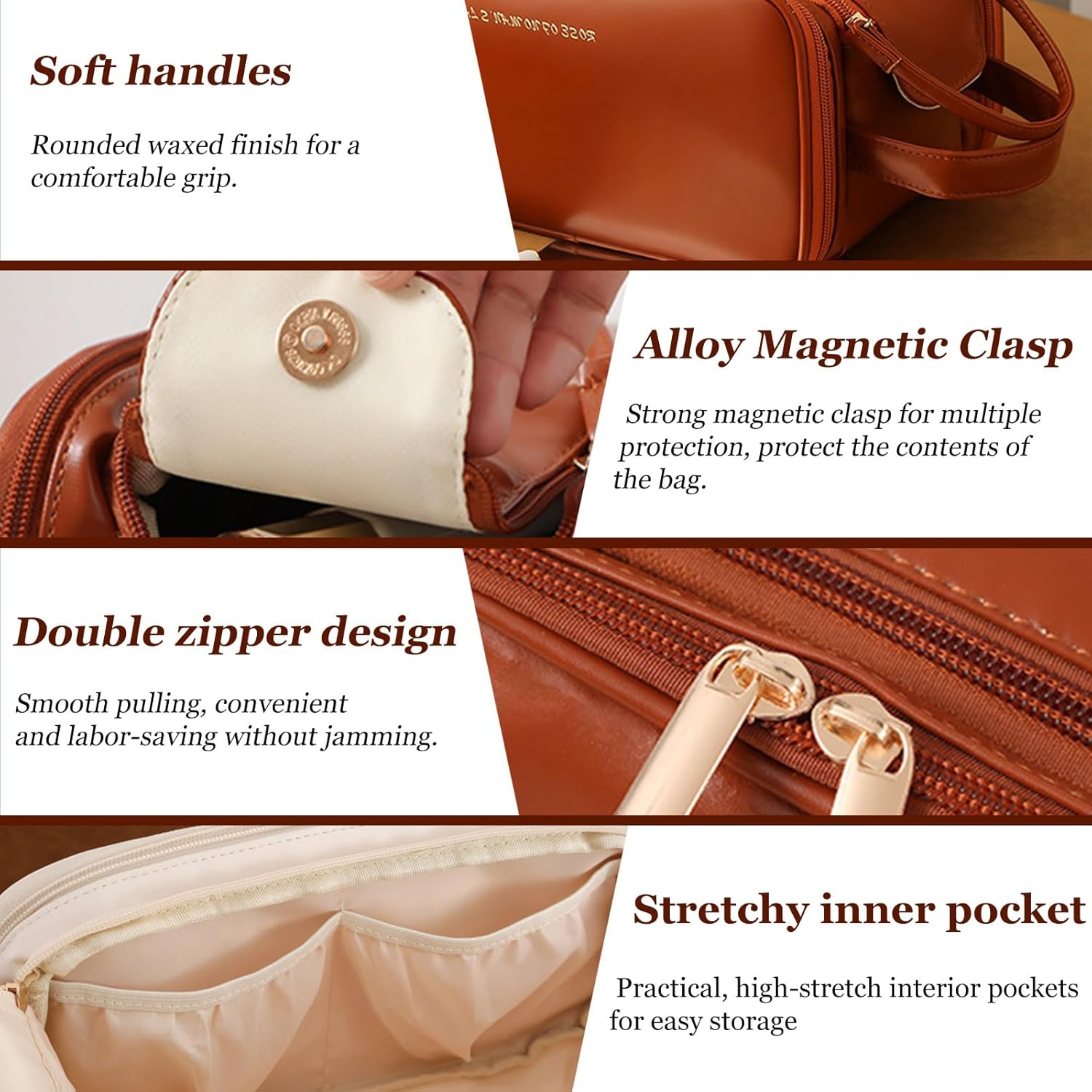 3 Layer Cosmetic Bag Large Capacity Travel Makeup Organizer with Double Zipper & Compartments