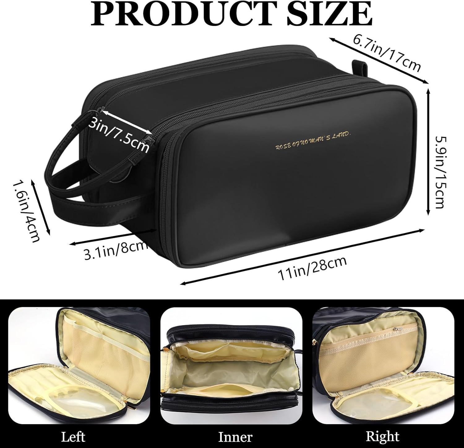 3 Layer Cosmetic Bag Large Capacity Travel Makeup Organizer with Double Zipper & Compartments