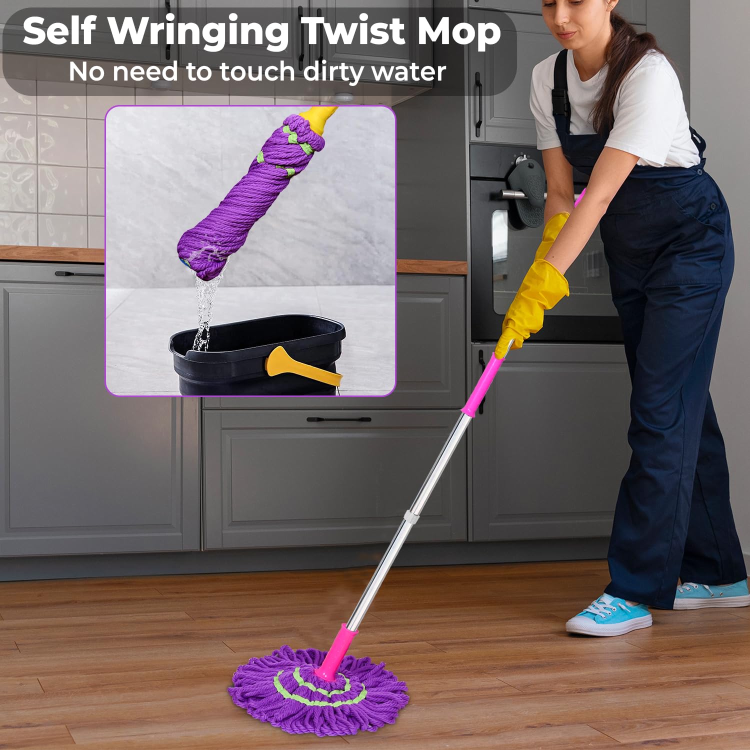 Telescopic Twister Mop with Microfiber Head – Self Wringing Floor Cleaning Mop