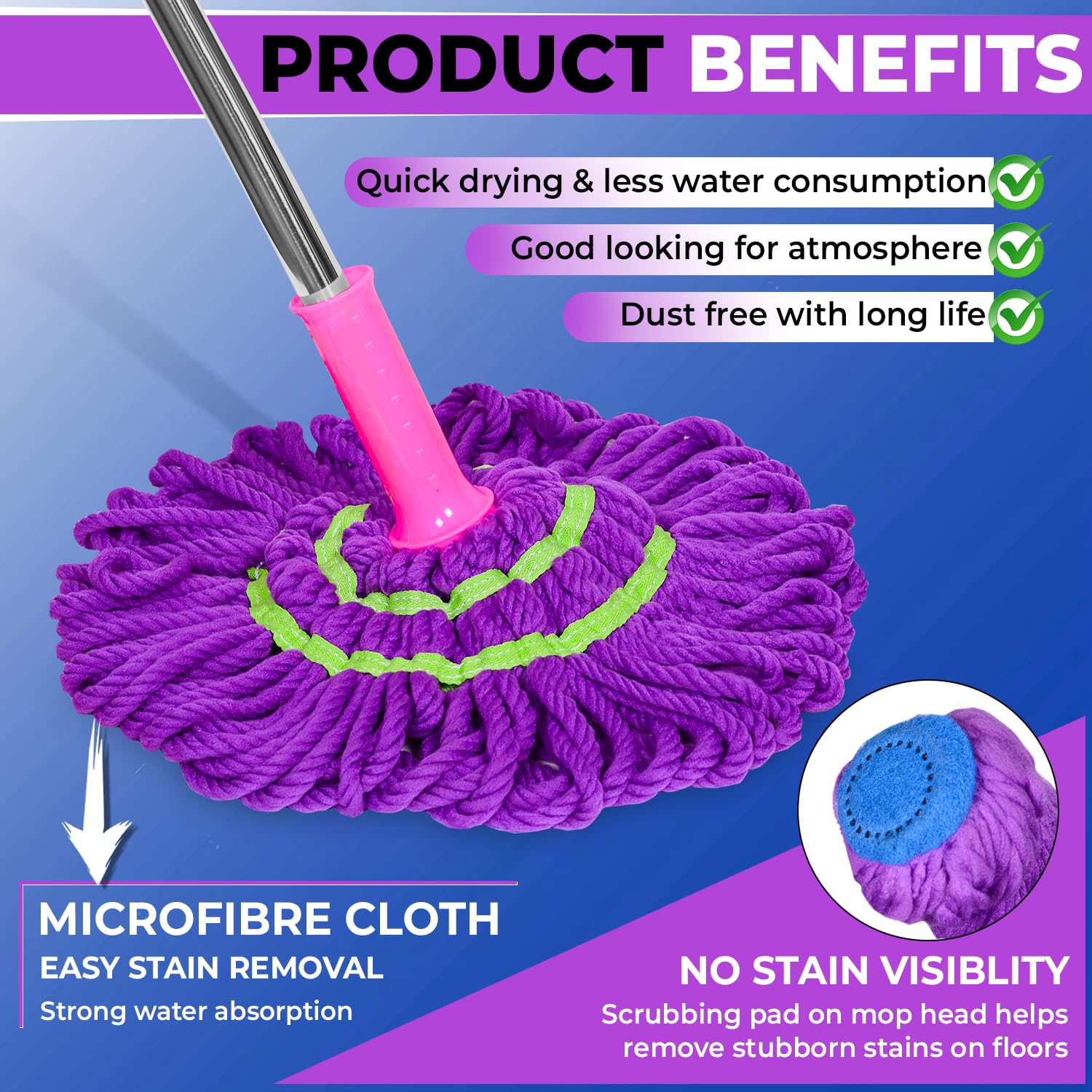 Telescopic Twister Mop with Microfiber Head – Self Wringing Floor Cleaning Mop