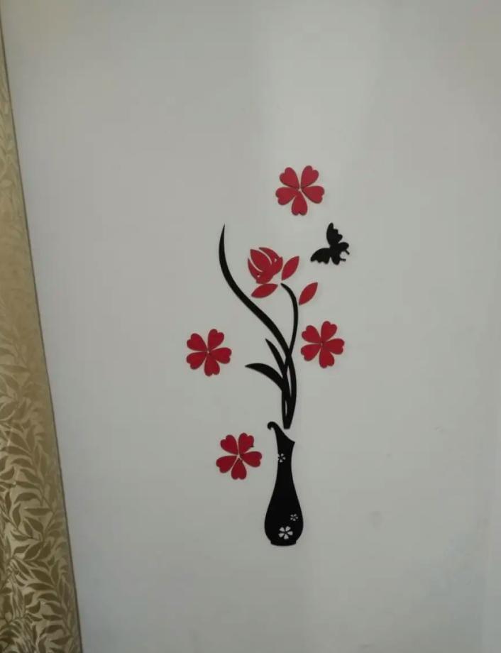 Red Black Floral Butterfly Wall Art MDF Decal