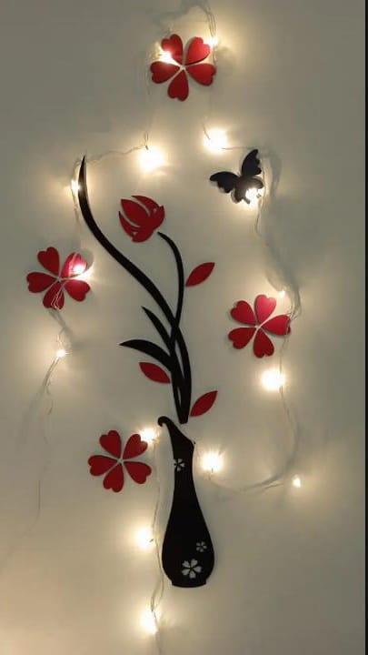 Red Black Floral Butterfly Wall Art MDF Decal