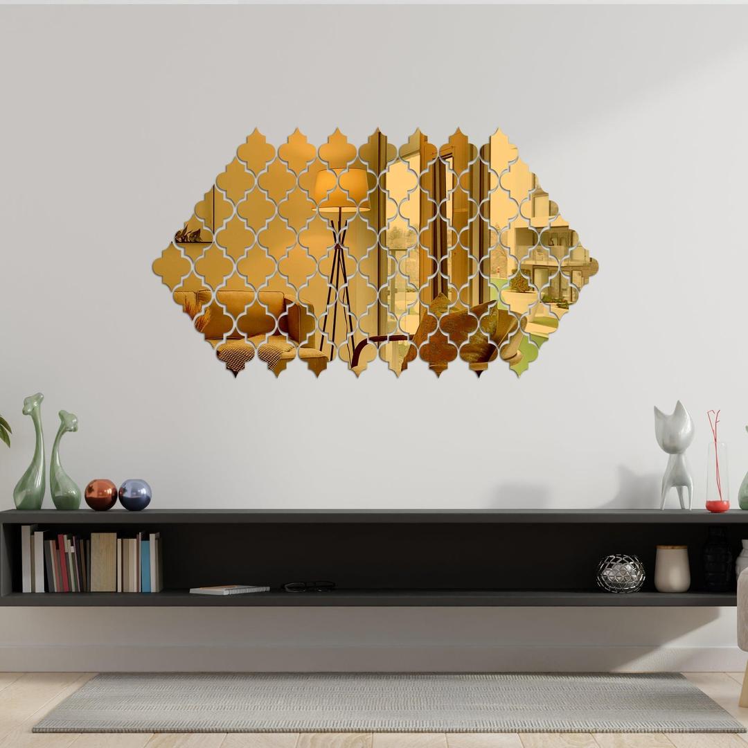 Golden Acrylic Wall Mirror 20Pcs Easy Install Modern Decor