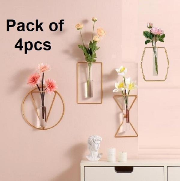 Golden Metal Vases Set of 2 for Home Decor