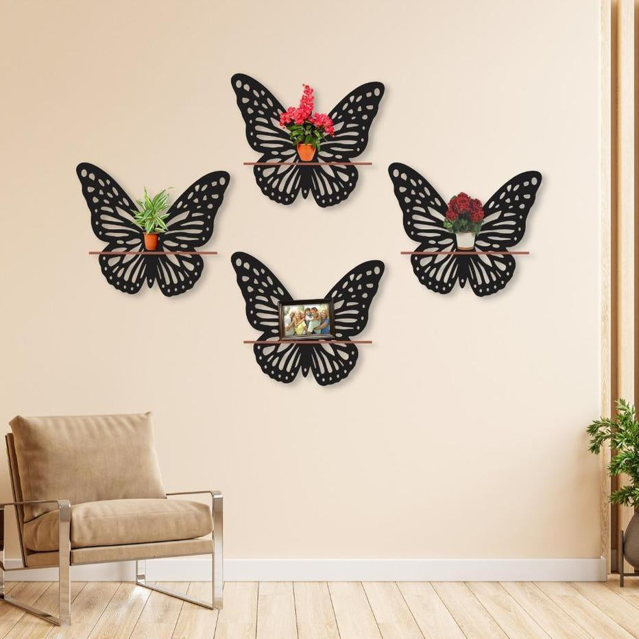 Black Butterfly Wall Shelves Set for Home Decor