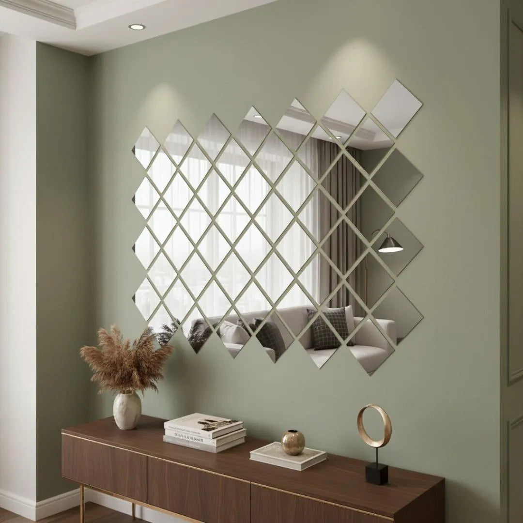 12 Pcs Acrylic Mirror Wall Decor Golden Silver Square Design