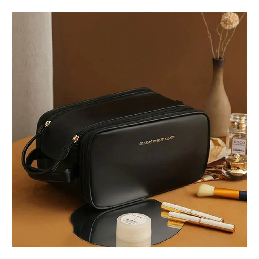 3 Layer Cosmetic Bag Large Capacity Travel Makeup Organizer with Double Zipper & Compartments