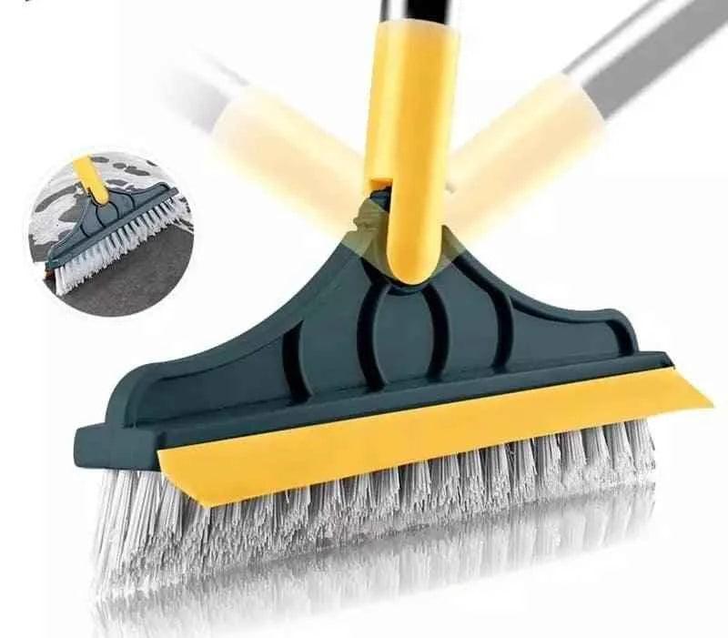 2-in-1 Floor Scrub Brush with Long Handle & Built-In Squeegee