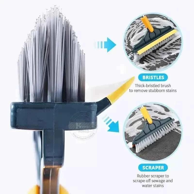 2-in-1 Floor Scrub Brush with Long Handle & Built-In Squeegee