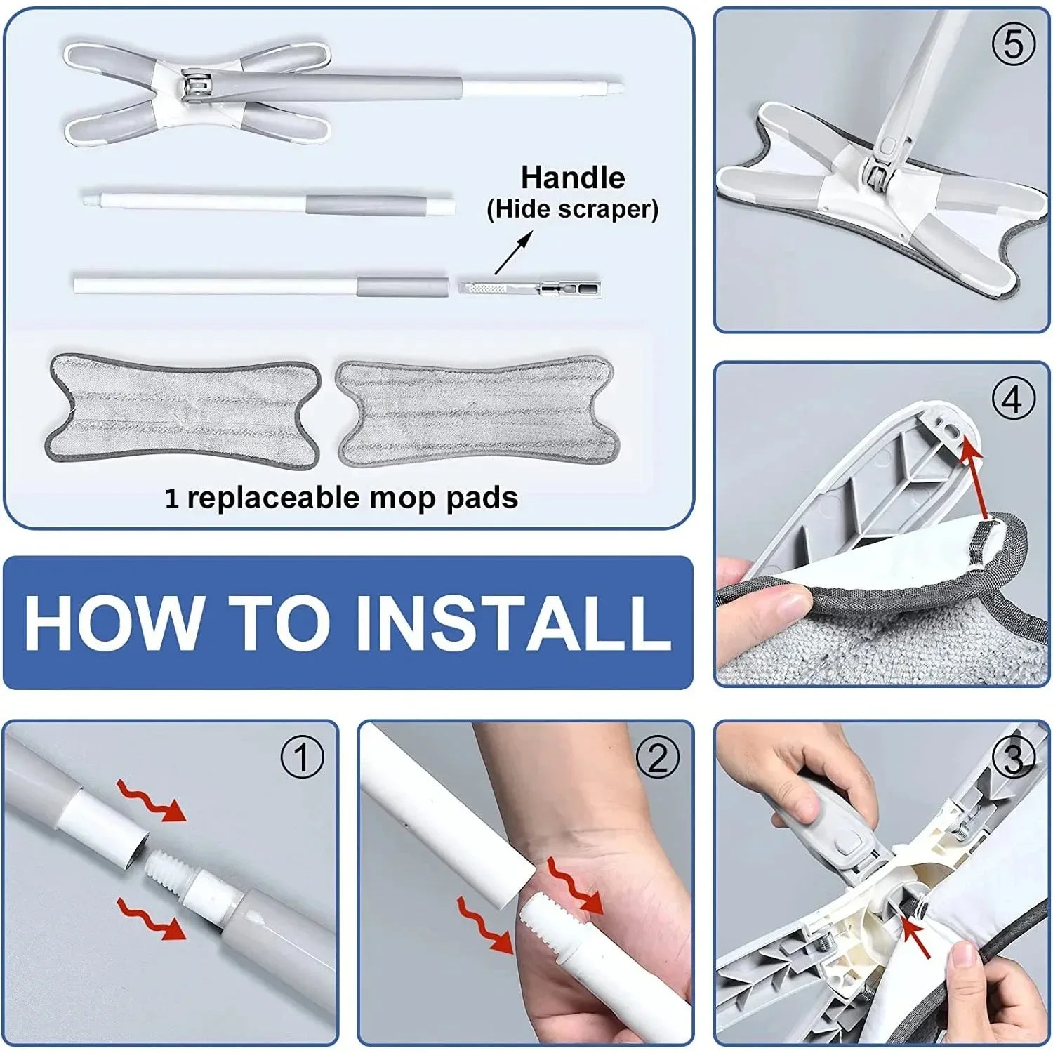 X Type Flat Floor Mop - Flexible, Easy Clean